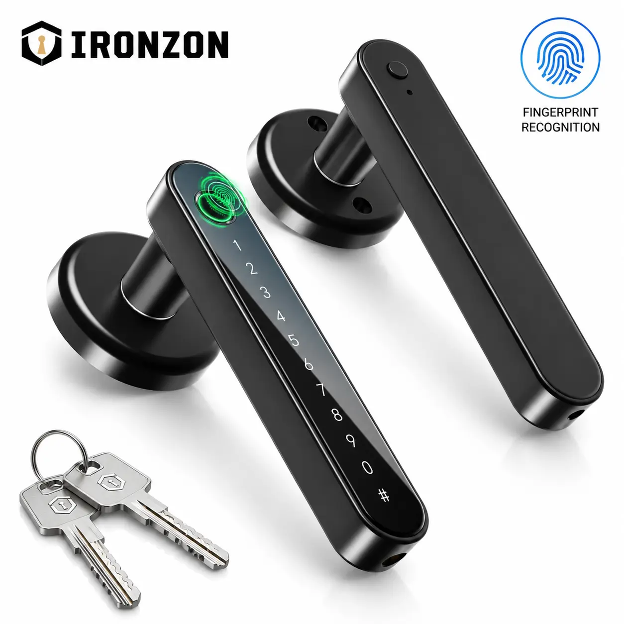 IRONZON Smart Fingerprint Door Lock with Keypad, Keyless Entry Biometric Door Lock with Handle, Digital Smart Lock for Home Apartment Office Bedroom