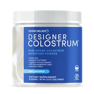 Designer Wellness, Pure Bovine Colostrum Superfood Powder, Gut Health & Bloating, Immune Support, Skin & Hair, Gluten & Fat-Free, Unflavored, 30 Servings