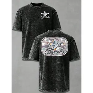 Burleb Camo Duck Vintage Washed Graphic Tee | Men's Oversized Hunting T-Shirt | Distressed 100% Cotton Retro Outdoor Top | Casual Streetwear