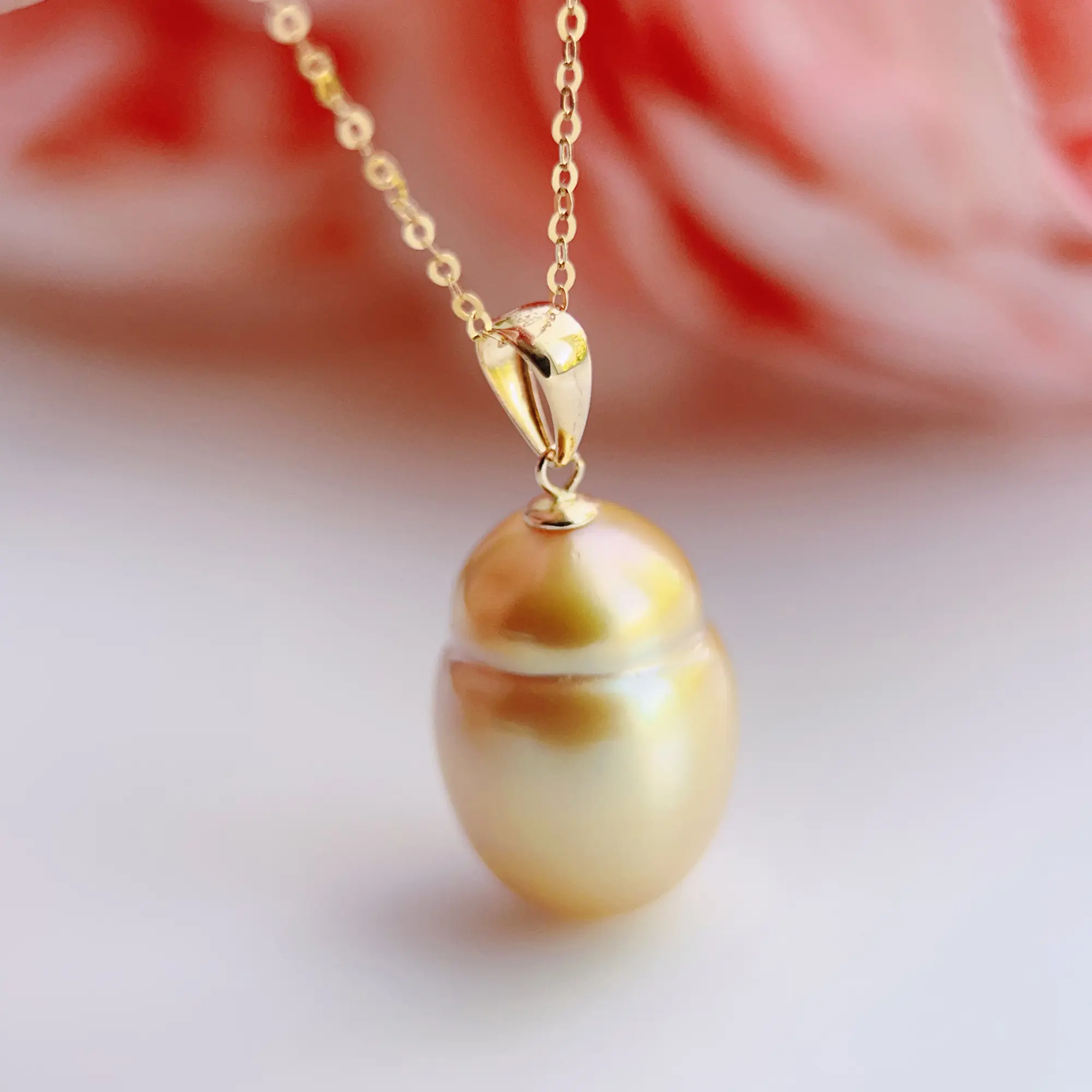 Piswency Genuine South Sea Golden Pearl Necklace Pendant, 18K Solid Gold Saltwater Pearl Pendant, Large Baroque Pearls, Gift for Her