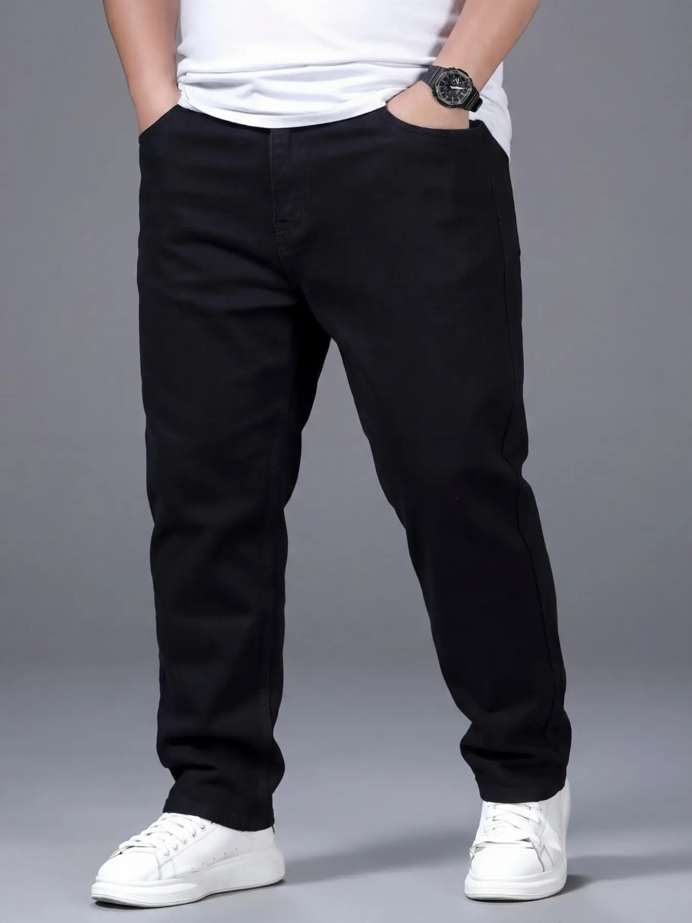 Men's Loose Plus-Size Jeans, Casual Low Elastic Comfort Fit, Suitable for Tall and Heavyset Plus-Sized Individuals