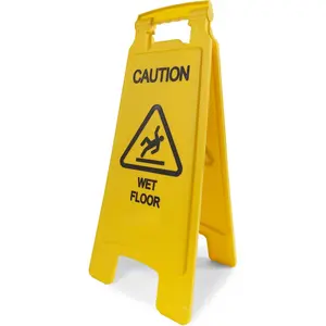 Collapsible Bright "Caution Wet Floor" Industrial Warning Sign to Prevent Slip/Fall for Office/Restroom/Restaurant, 2-Sided, 26 Inch, Yellow