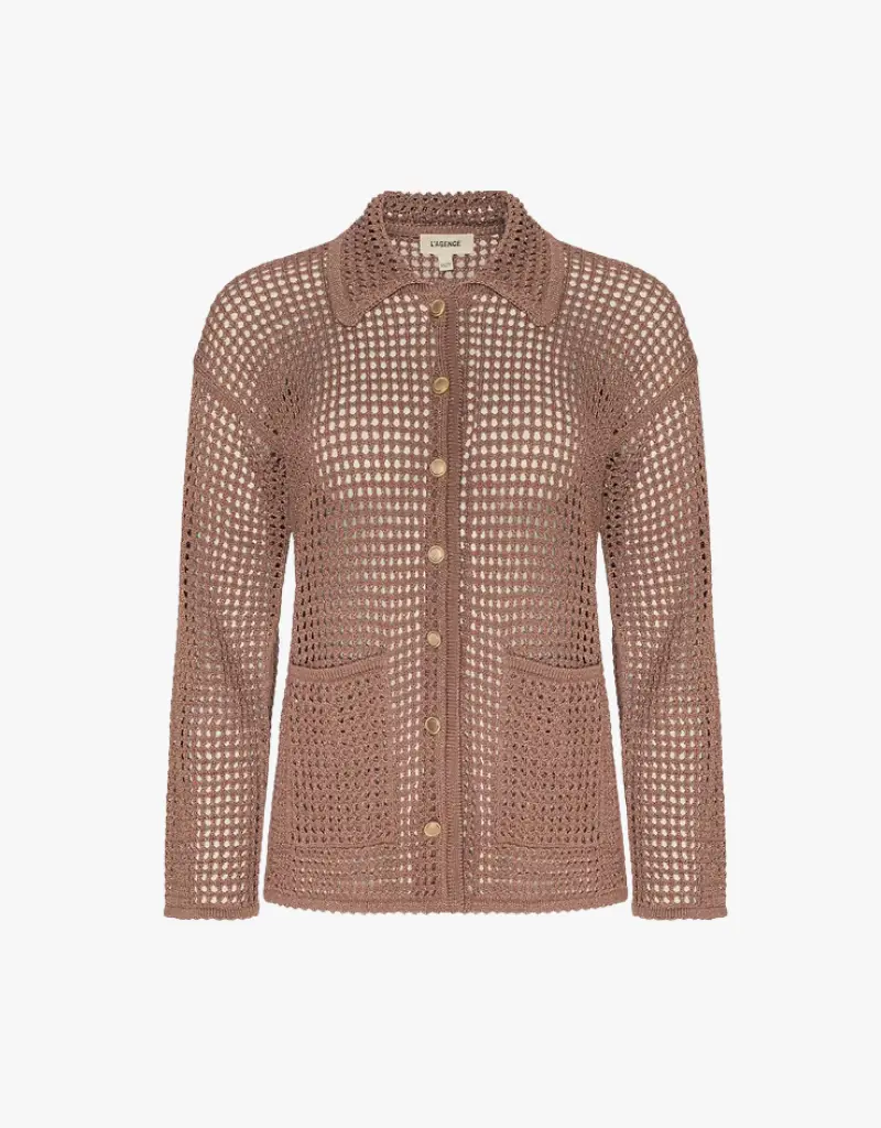 L'agence Mariana Pointelle Knit Shirt in Hazelnut