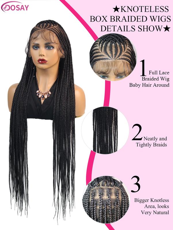 DOSAY 36Inch Synthetic Full Lace Braided Wigs for Black Women Cornrow Fulani Braids Knotless Box Braided Wig with Baby Hair Handmade Dreadlocks