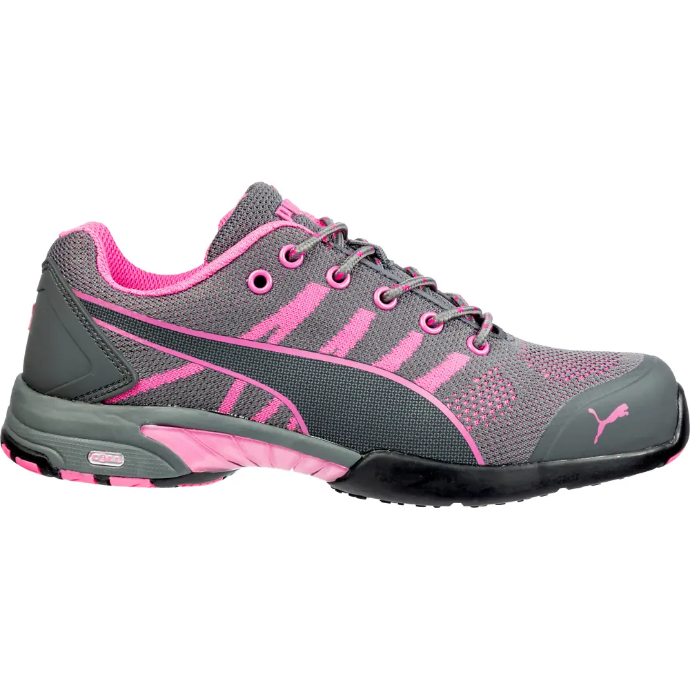 PUMA Safety Womens Celerity Knit Low Slip Resistant Steel Toe  Work Safety Shoes Casual - Grey, Pink