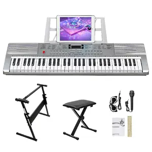 61-Key Electronic Keyboard with Piano Stand, Bench, Built-In Speakers, Headphone, Microphone, LED Screen & 3 Teaching Modes for Beginner Kids & Adults