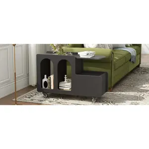 MAYEERTY End Table Mobile with Lockable Wheels Cream Style Side Table with Storage Drawer for Living Room Black