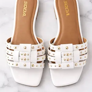 Luxury Gold Stud Square Toe Slides