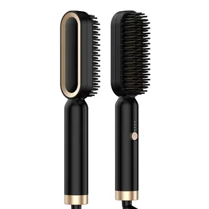 Sleek Sweep Ionic Hair  Anti-Scald Ceramic Straightener Brush Mini Hair Straightening Comb Home Styling Hair Volumizing Straightener Black