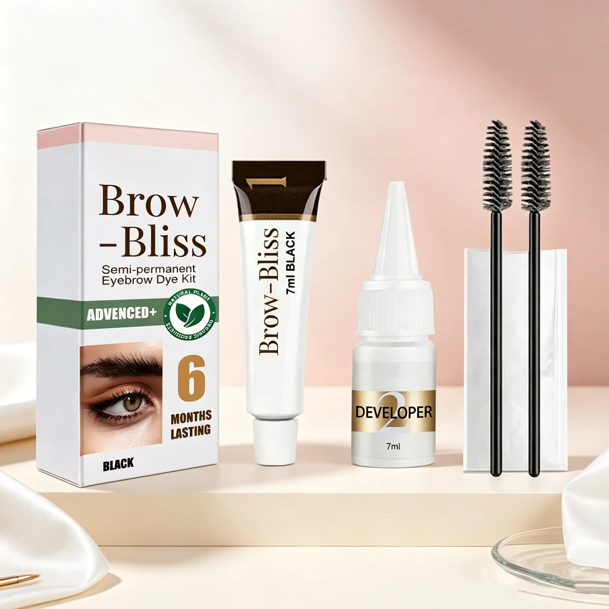 Eyebrow & Eyelash Tint Kit, Long-Lasting Brow Tint Cream with Applicator, Natural Looking Color for Brows & Lashes, At-Home Beauty Kit