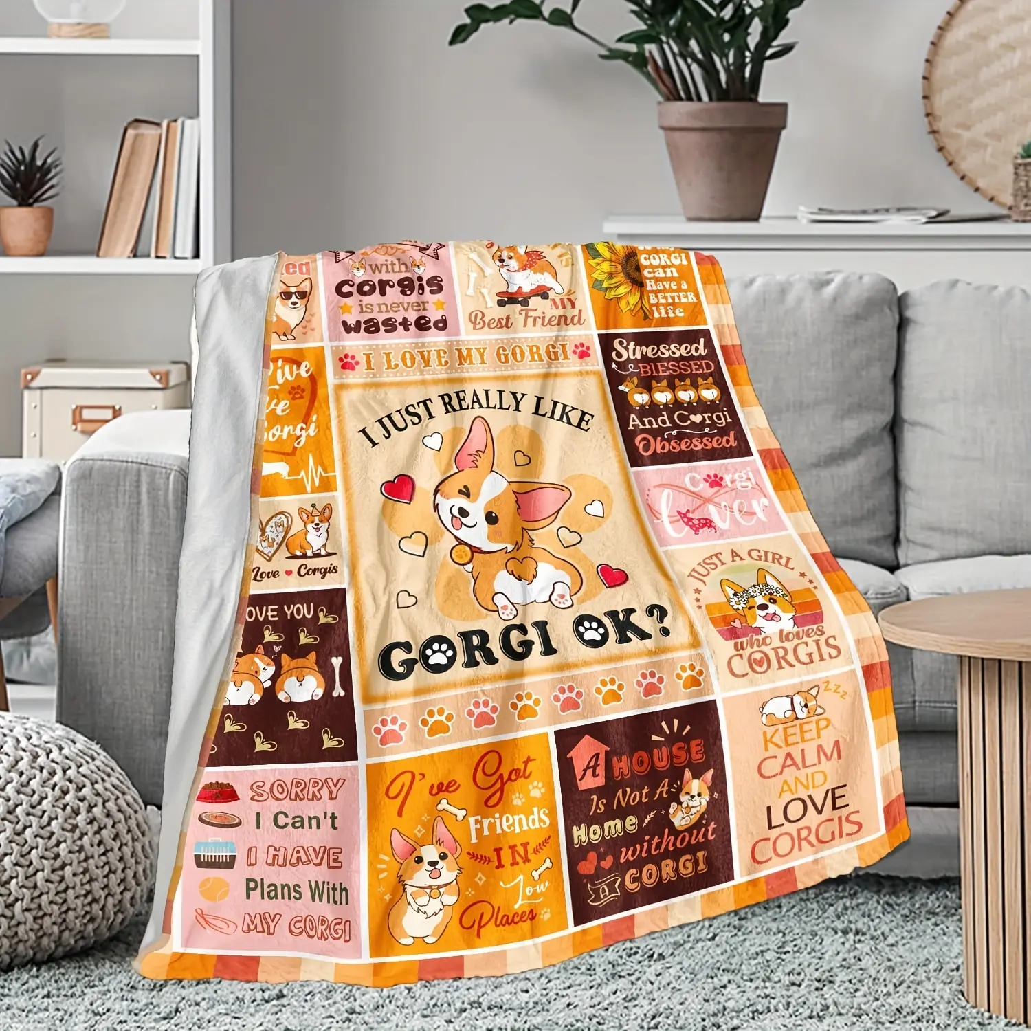 Women's Corgi Dog Gift Blanket, Corgi Lover Room Decor Gift, Christmas Birthday Gifts Flannel Blanket, Cozy Soft Plush Throw