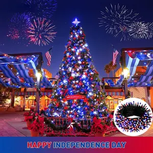 100/50 Red, White, And Blue Battery-Operated Light String, Independence Day Light Strip, Three-Color Flashing Hanging Lights, 8 Modes, Patriotic Atmosphere Waterfall Lights, Suitable for Yards, July 4Th, 250Th Anniversary Outdoor Light Strip