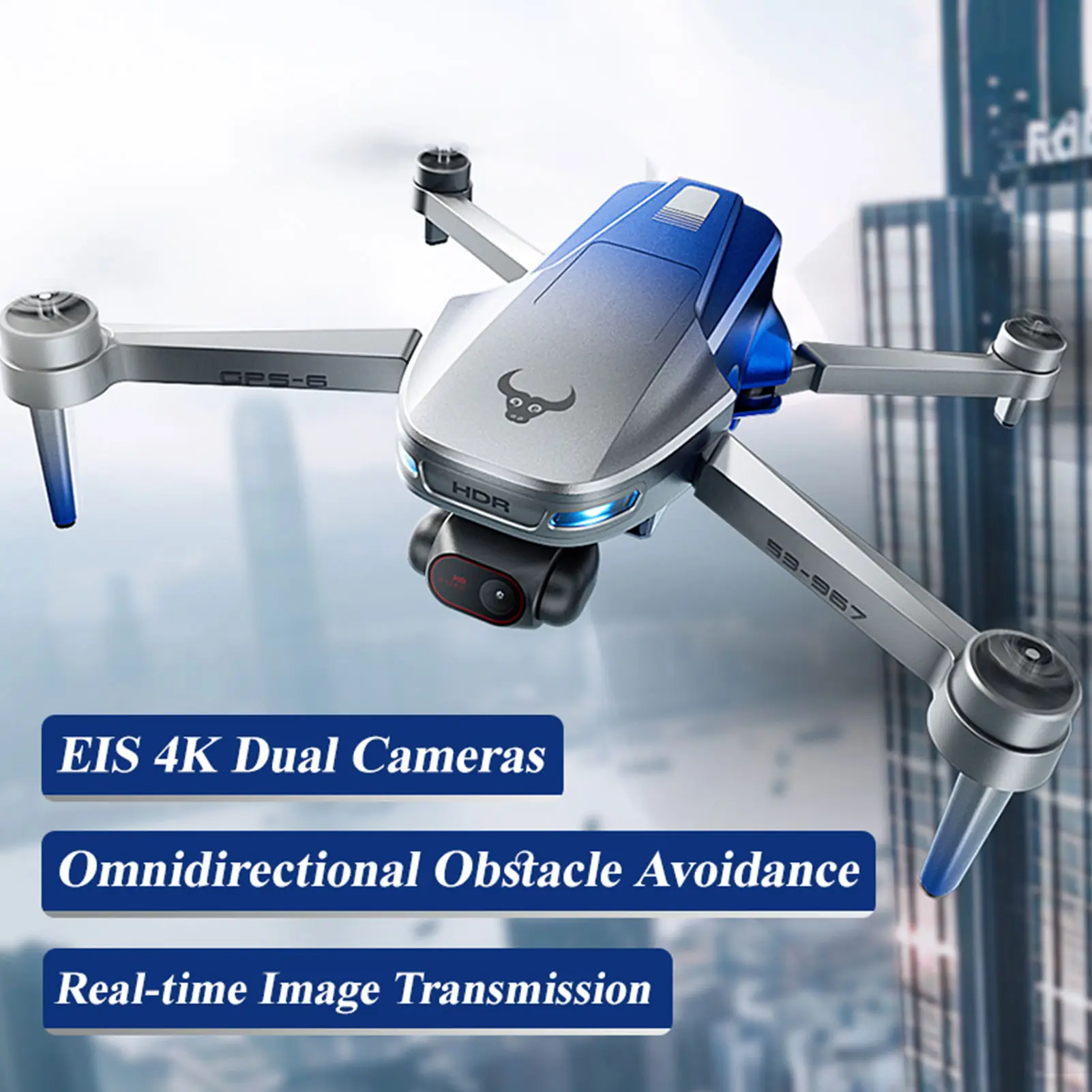 GPS Folding Drone with 4K Camera Drone, HD Dual Lens, Brushless Motor, Intelligent Obstacle Avoidance, Trajectory Flight, Surround Flight, Optical Flow Hovering, One Key Return, Height Hold Mode, , Real-time Image Transmission