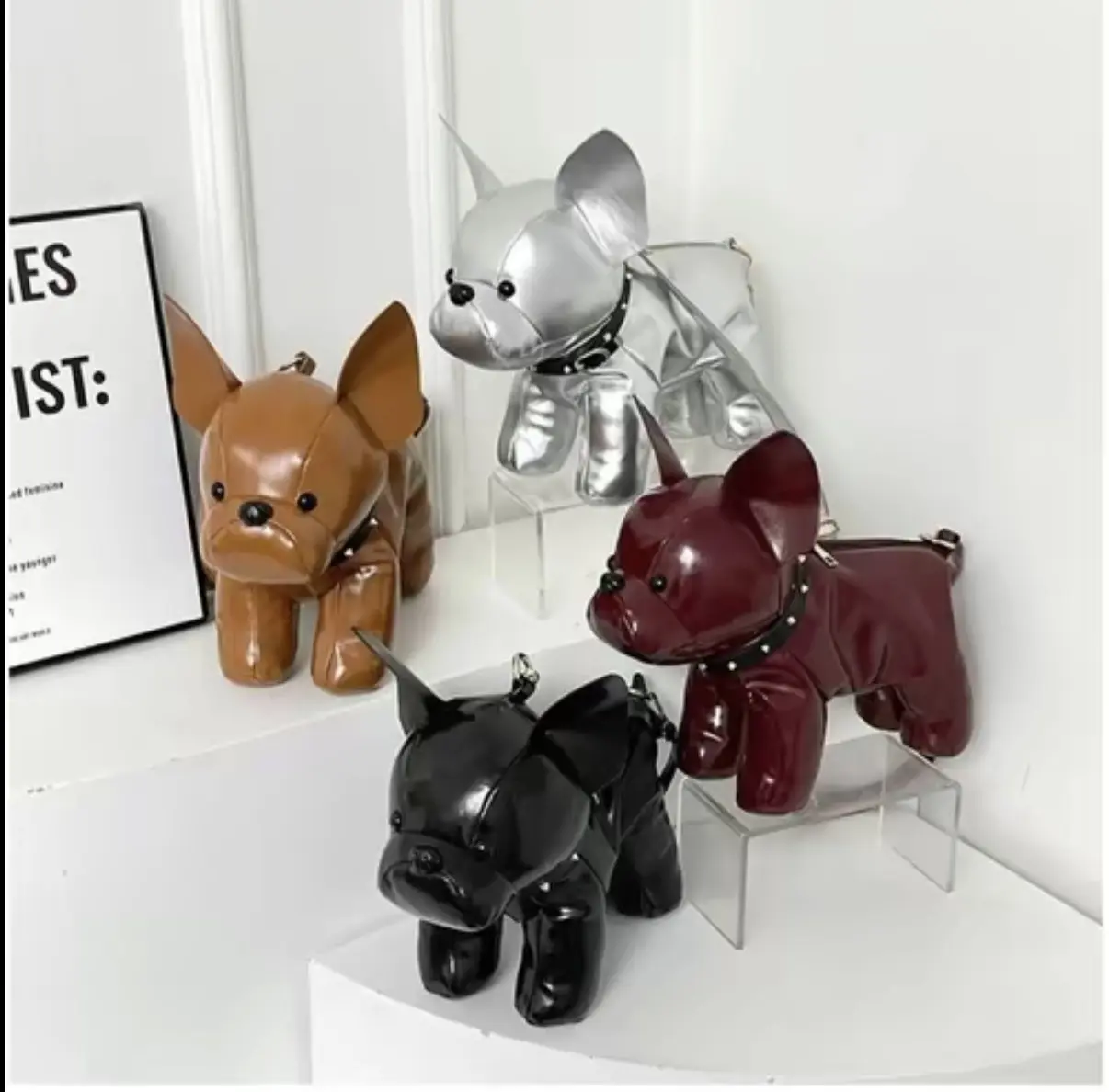 Cute Dog Shaped Crossbody Bag for Women, 3D Puppy Shoulder Purse with Studded Collar, Novelty Animal Handbag