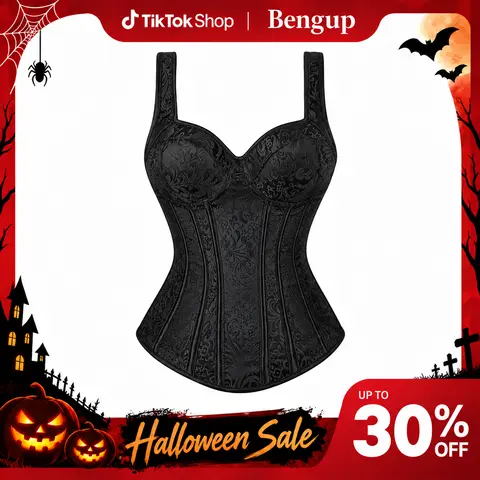 Women's Gothic Mardi Gras Jacquard Overbust Corset Top - Strappy Bustier Post Surgery Bodysuit, Vintage Bonded Shapewear Bodice, Christmas Halloween Costume, Alt Women's Underwear (1569-D1)
