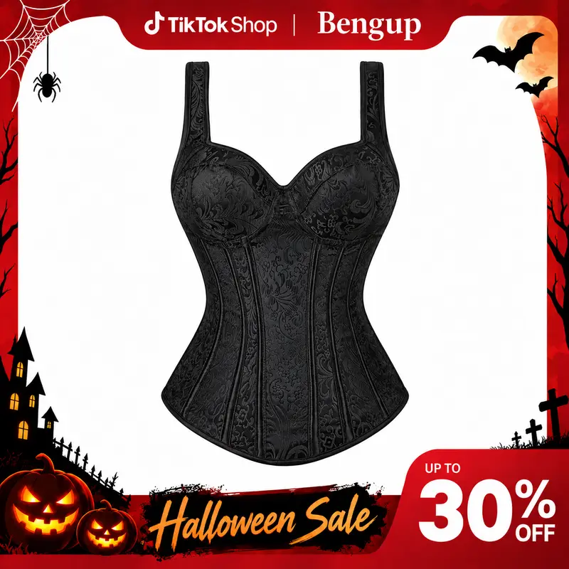 Women's Gothic Mardi Gras Jacquard Overbust Corset Top - Strappy Bustier Post Surgery Bodysuit, Vintage Bonded Shapewear Bodice, Christmas Halloween Costume, Alt Women's Underwear (1569-D1),sohochic