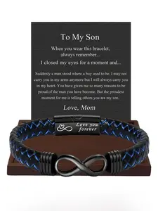 "To My Son" Braided Leather Bracelet - Meaningful Daily Wear Jewelry with Gift Card, Birthday & Christmas Gift from Parents