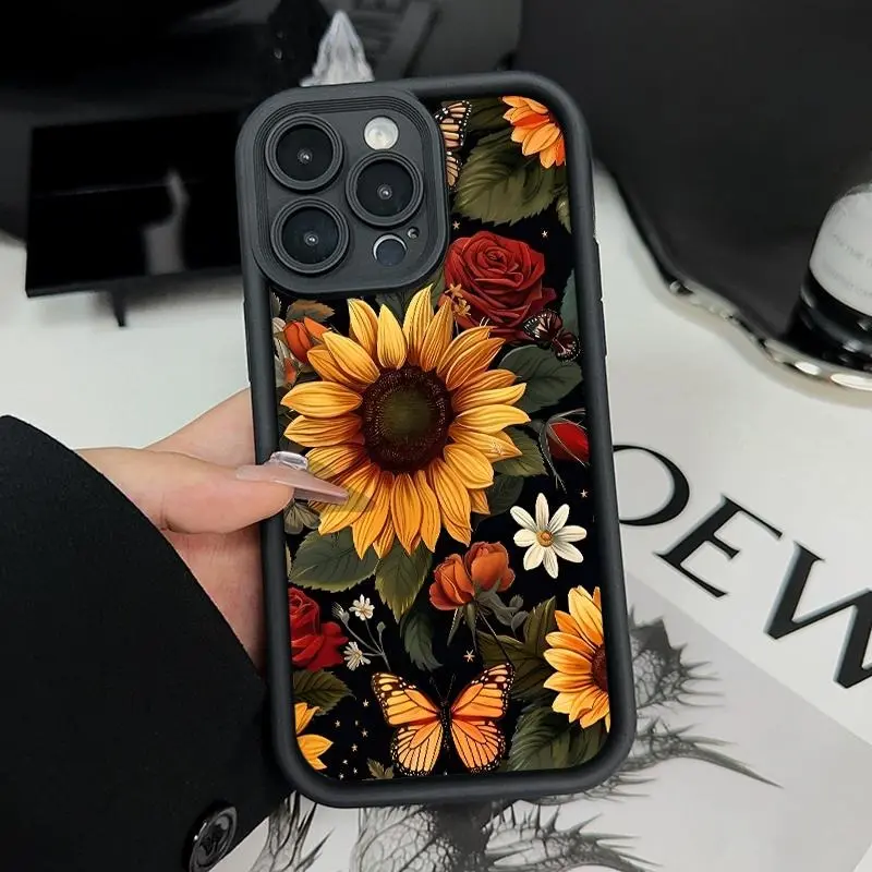 Garden Symphony Pattern TPU Phone Case for iPhone 17 16 15 14 Pro Max 13 12 11 XR XS Plus E Shockproof Drop Protection Rugged Durable Silicone Cover Cellphone Protective Smartphone Casing