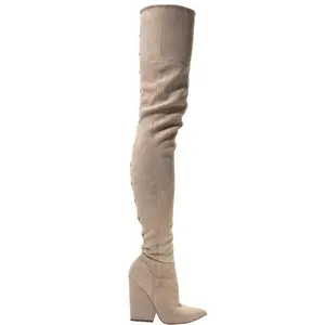 VIX CREAM PIERCED STRETCH SUEDE THIGH BOOTS