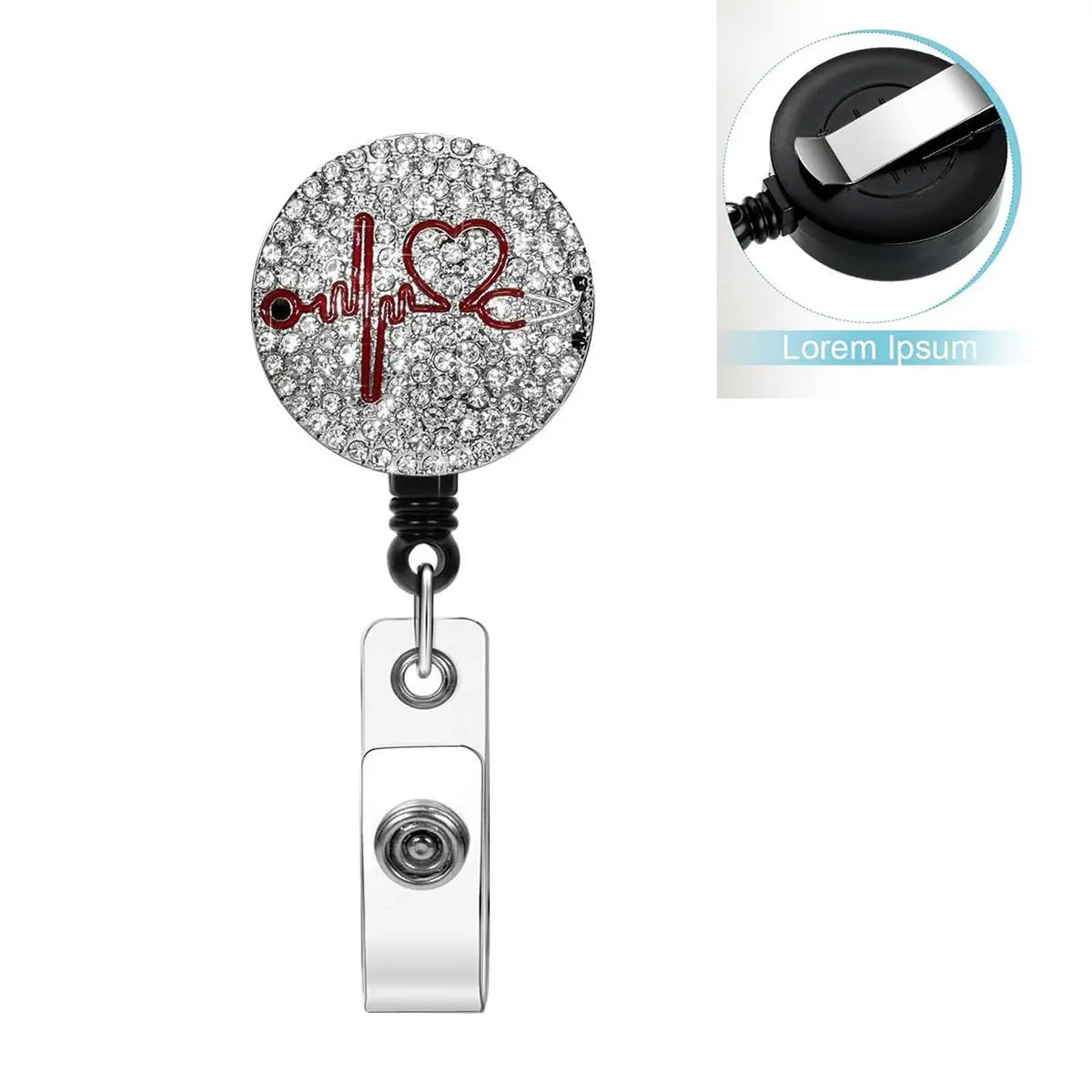 Rhinestone Heart Pattern ID Badge Holder, Retractable Badge Holder, ID Badge Clip for Nurses Doctors Teachers Students, Nurse Badge Reel, ID Badge Holders Retractable