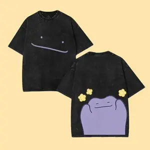 Ditto Purple Blob Kawaii Anime Graphic Tee Vintage Acid Wash Oversized Heavy Cotton Dark Aesthetic Y2K Pastel Goth Streetwear Pump Cover GymTok Lifting Bodybuilding Workout Top Unisex Gamer Merch Pocket Monster Manga Alt Clothing