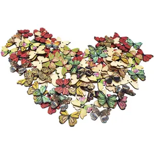Wooden Buttons,Retro Butterfly-Shaped  Decorative Cartoon Button,Novelty Mixed Round 2 Holes Buttons for Sewing Crafting 28mm 50 Pack