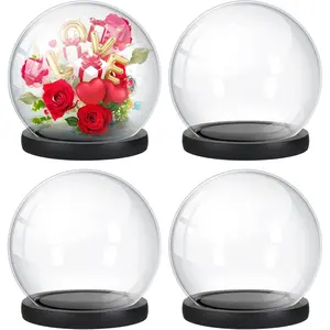 4 Pieces Glass Dome Display Showcase Glass Globe and Display Dome with Wood Base DIY Craft Keepsake Globe Case Gifts for Women Wedding Tabletop Centerpiece Decoration(Black)