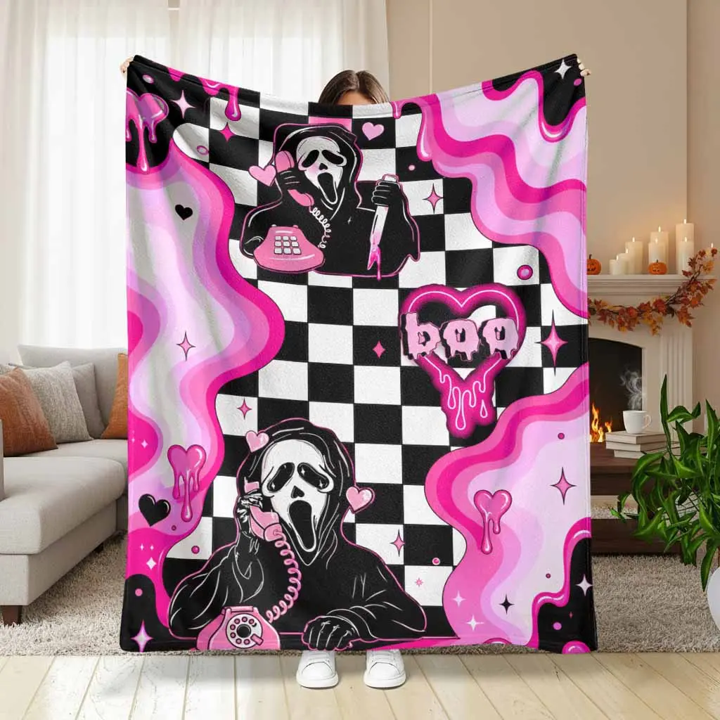 Pink Gothic Aesthetic Flannel Blanket Aesthetic Checkerboard Heart Drip Pattern Ultra Soft Lightweight Cozy Breathable Perfect For Bed Sofa Couch Living Room Dormitory Travel Camping Birthday Gift