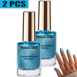 Tinovo Uno 2 PCS Set Metallic Golden Rose Blue Silver Nail Polish 12ml Bottles Total 24ml Alcohol-Free Adult Use Quick Dry Chrome Finish Tu-Np-005-4