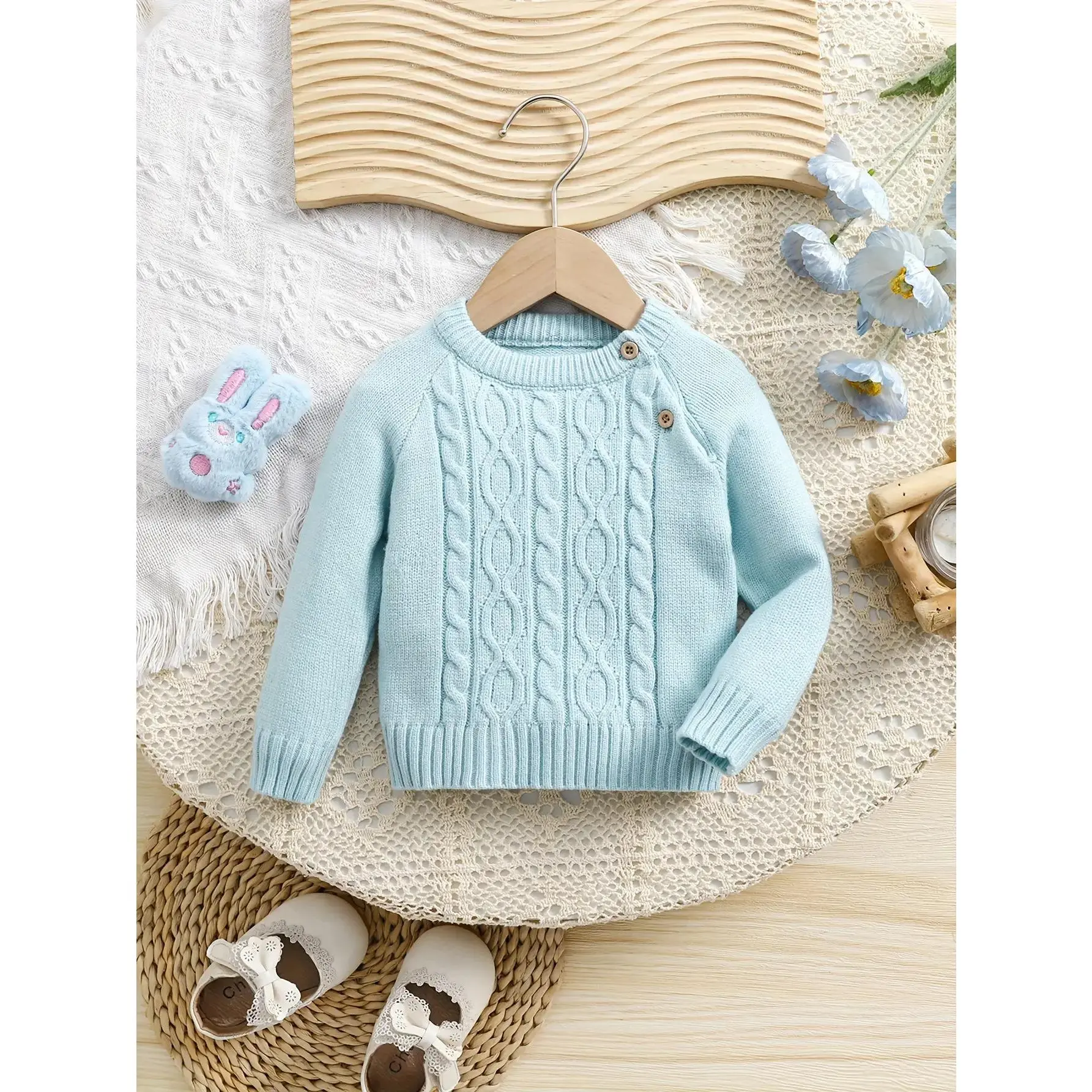 Boys' Royal Blue Crew Neck Twist Button Long Sleeve Knit Cardigan - Stretchy, Durable Stitching, Adorable, Child-Size, Cutie Styles for Daily, School Use, Kids' Fashion Tops, Adorable Boys' Cardigans, Child-Size Boys' Cardigans