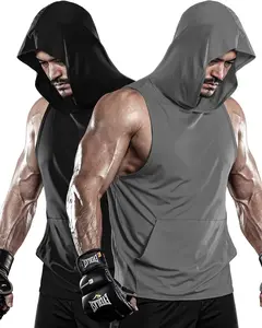 DRSKIN 2 or 1 Pack Men'S Hooded Tank Tops Bodybuilding Muscle Cut off T Shirt Sleeveless Gym Training Hoodies Workout Dry
