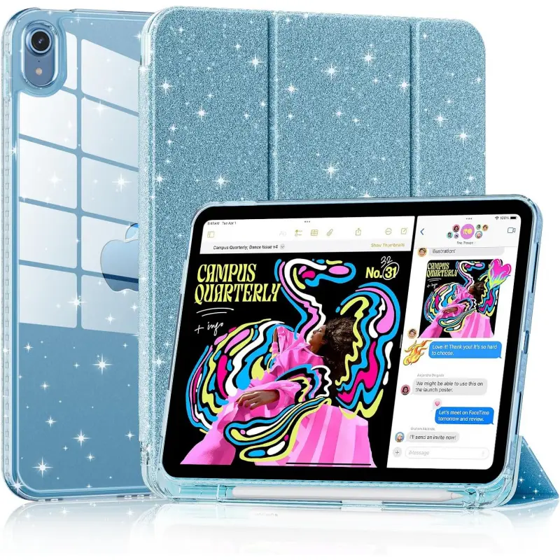 Shockproof Glitter Pink Tablet Cover with Pencil Slot, Tablet Accessory for 11th-Gen 2025 iPad & 10th-Gen 2022 iPad, Rose Gold, 10Th 2022