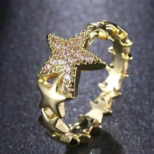 14k Gold Plated Women's Ring with Cubic Zirconia Enamel Star Decoration Punk Hip Pop Style, Used as Jewelry Gift and Party