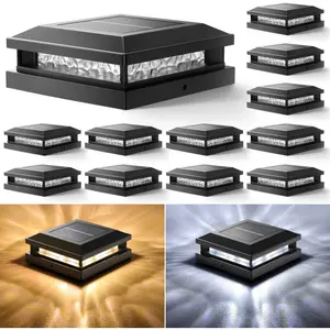 MATULSA 12-Pack 16LED Post Cap Solar Outdoor Lights, Warm White/Cool White Waterproof Fence Lights for 4x4, 4.5x4.5, 5x5 Vinyl/Wooden Posts in Garden, Patio, Auto On/Off