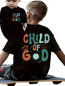 Kids "Child of God" Boho Style Double-Sided T-Shirt, Soft Cotton Short Sleeve Tee, Christian Faith Themed Casual Top for Boys/Girls