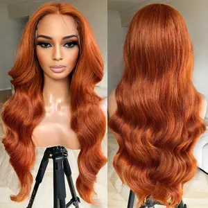 Alteryou Halloween 2025 Fashion Ginger Orange Body Wave Lace Front Wig 13x4 Synthetic Hair 180% Density Glueless HD Lace Frontal 30 Inch Free Part Women's Wig