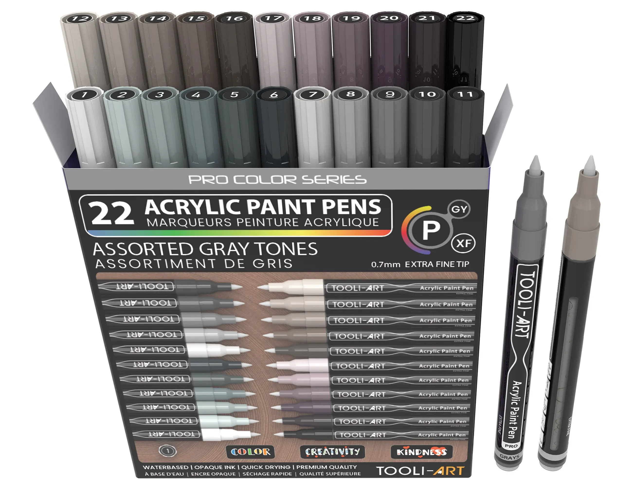 Acrylic Paint Pens 22 Assorted Gray Pro Color Series Specialty Markers Set (0.7mm EXTRA FINE) Artist Bundle Art Supplies