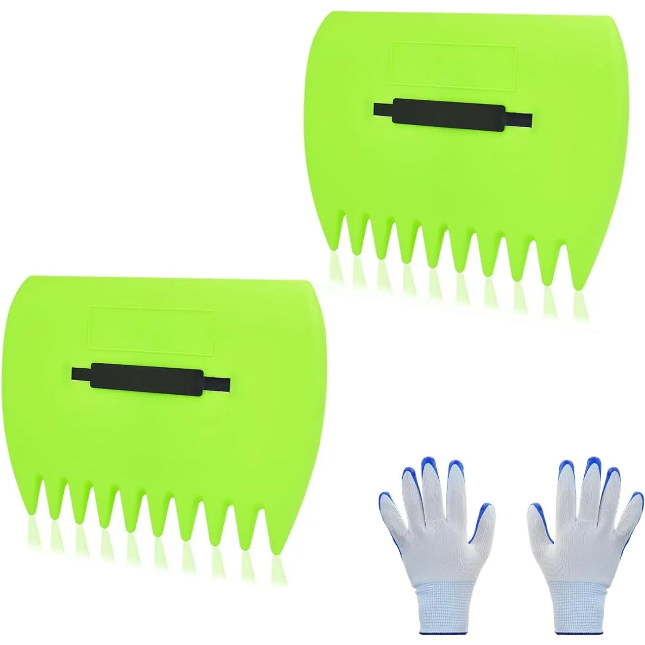 Leaf Shovel Rake, Leaf Shovel with Gloves and Clips, Lightweight Plastic Leaf Shovel, Large Leaf Shovel for Shovel Leaves, Cut Branches, and Grass (1 Set, Green)