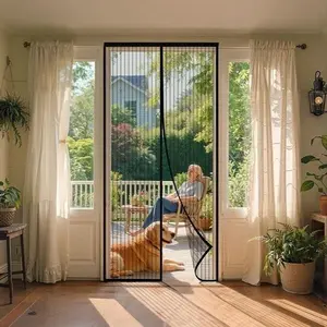 Magnetic Mesh Screen Door Curtain 38"W x 82"L, Black Stripe Hands Free Auto Close Door Screen with Full Frame Velcro Installation, Breathable Mesh Keeps Mosquitoes & Flies Out, Perfect for Front Door, Patio, Sliding Door, Pet Friendly