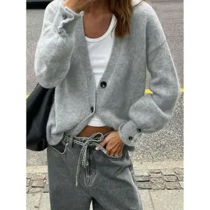 Elegant women's casual knitted cardigan jacket knitted sweater, autumn and winter warm sweater, fashionable long sleeved top, a must-have for youth fashion and versatilityRAIMENTRY