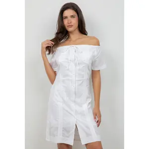 Guayabera Dress Off Shoulder Linen Blend Button Down