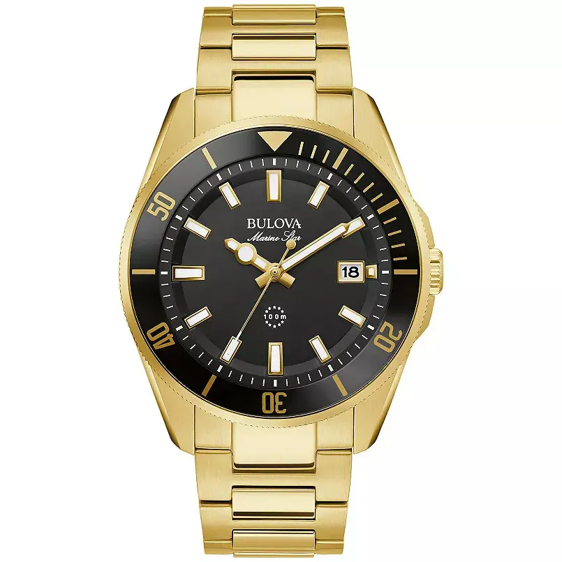Bulova Marine Star Gold-Tone Mens Watch 98B396, Classic Fashion Men's Watches, Gold Accented Wrist Watches