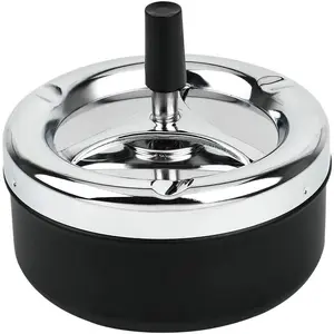 Round push down ashtray with spinning tray metal cigarette ash tray large 52 inches home ashtray for outside patio black