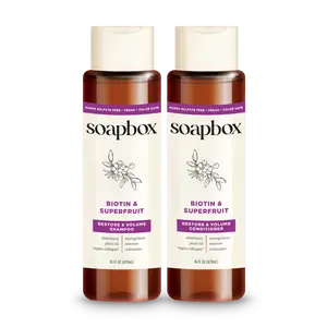 Soapbox Biotin & Superfruit Shampoo & Conditioner Set - Volumizing & Strengthening - Vegan Collagen, Aloe, Sulfate & Paraben Free, Color Safe
