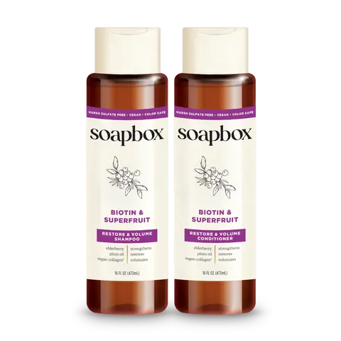 Soapbox Biotin Volumizing Shampoo & Conditioner Set | Vegan Collagen & Aloe | Sulfate Free, Color Safe
