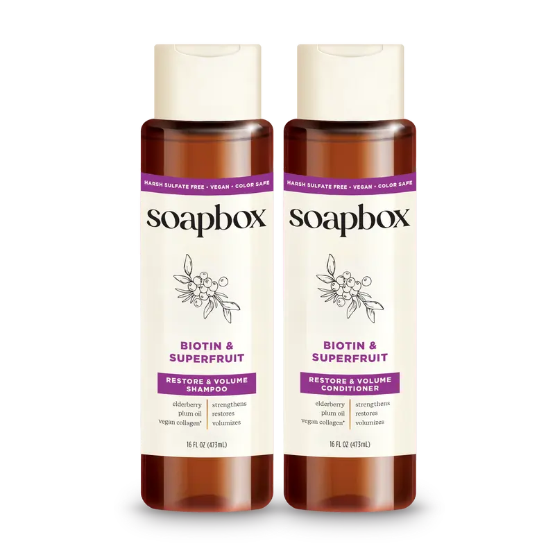 Soapbox Biotin Volumizing Shampoo & Conditioner Set | Vegan Collagen & Aloe | Sulfate Free, Color Safe