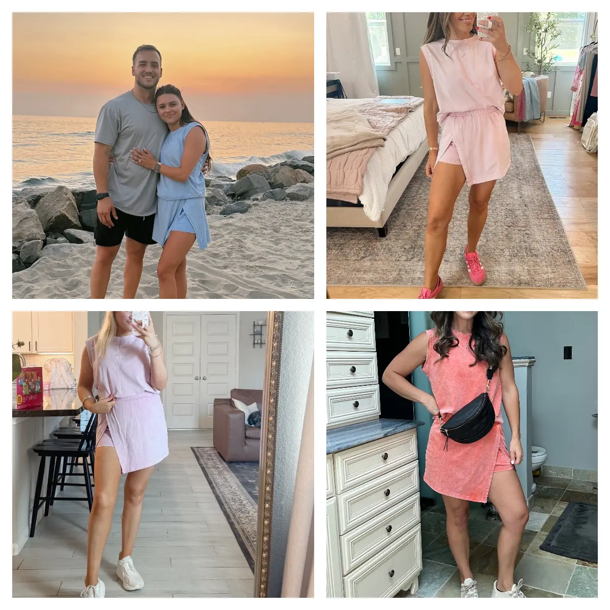 Tanming Womens Travel Outfits Summer Lounge Set Two Pieces Mineral Wash Cotton Tank Top Lined Split Athletic Skirt Set SummerFreshness #SpringStatements