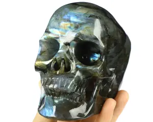 Top Quality Polish Flash 5.0" Labradorite Carved Crystal skull,Super Realistic, Crystal Healing4503036