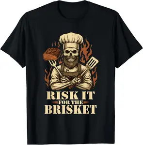 Risk It for The Brisket Funny BBQ Lovers Grill Smoker Master T-Shirt Pure Cotton Graphic Tees Menswear Top: Gifts for Men & Women
