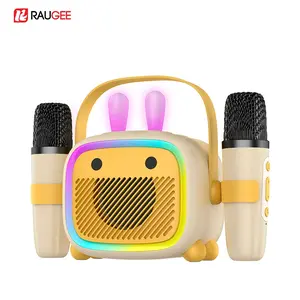 Wireless Karaoke Speaker with 2 Microphones, Portable Bluetooth-compatible Speaker with LED Light, Wireless Speaker for Home Party & Family Fun